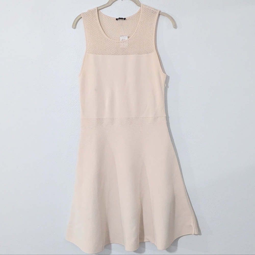 Ann Taylor NWT Mesh Neckline Skater Dress Sleeveless Stretch Beige Medium M - Picture 2 of 12